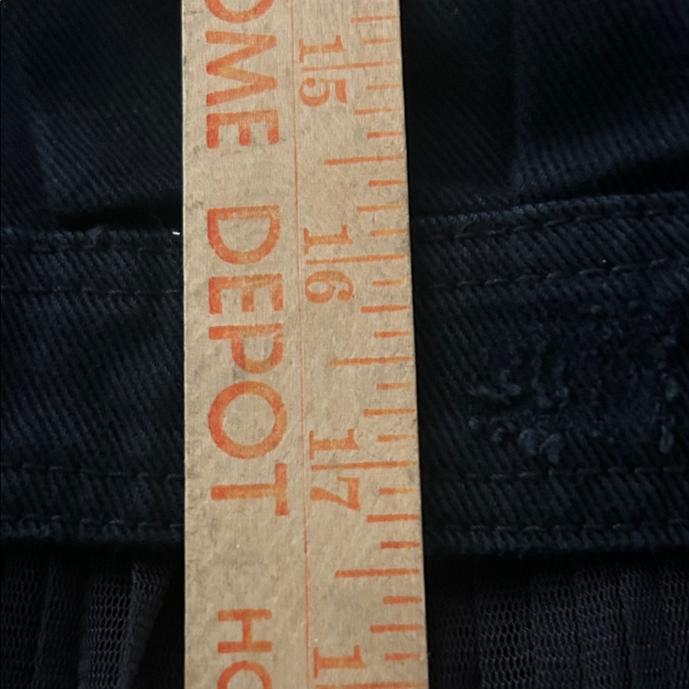 Pierced Black Denim Jacket w Detachable Sheer Tulle Panel - Picture 9 of 16